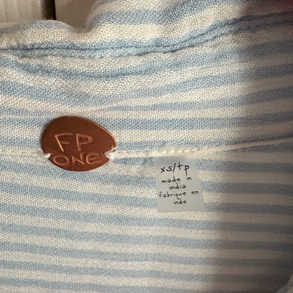 Free People Light Blue Striped Blouse - Picture 3 of 3